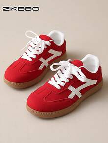 ZKBBO Women's Casual Sneakers, Flat, Lightweight, Comfortable For Fitness, Walking, Skateboarding - Red - View 6