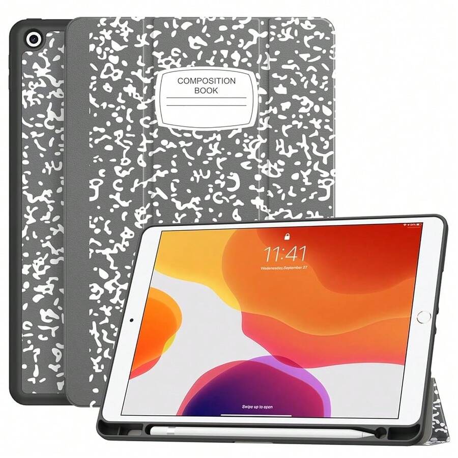 Case For IPad 9th Generation 2021/8th Gen 2020/7th Gen 2019 With Pencil Holder - Premium Shockproof Case With Soft TPU Back Cover & Auto Sleep/Wake For IPad 10.2 Inch, Book Gray,B-BookGray - B-BookGray - 查看 1