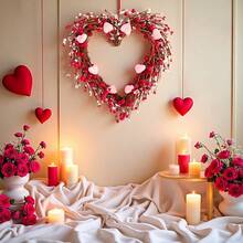 1个红粉相间的心形花环，高品质手工装饰，饰以粉色、白色和红色浆果，适合情人节、婚礼、家庭聚会、门饰、圣诞装饰、圣诞礼物或女士圣诞礼物。 - 彩色 - 查看 3