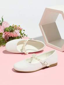 Kids/Teens Fashion Elegant Versatile Student Shiny Faux Pearl Comfortable Soft Flat Children Girls Shoes - White - View 15