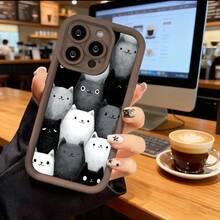 Funda de Teléfono con Patrón de Gato y Texto para  15 Pro Max  14 Pro  13  12  Galaxy S23 S22 S21 Protector de Teléfono Funda de Pareja Regalo para Novio Novia Día de San Valentín Regalo de Cumpleaños - Blanco - Ver 5