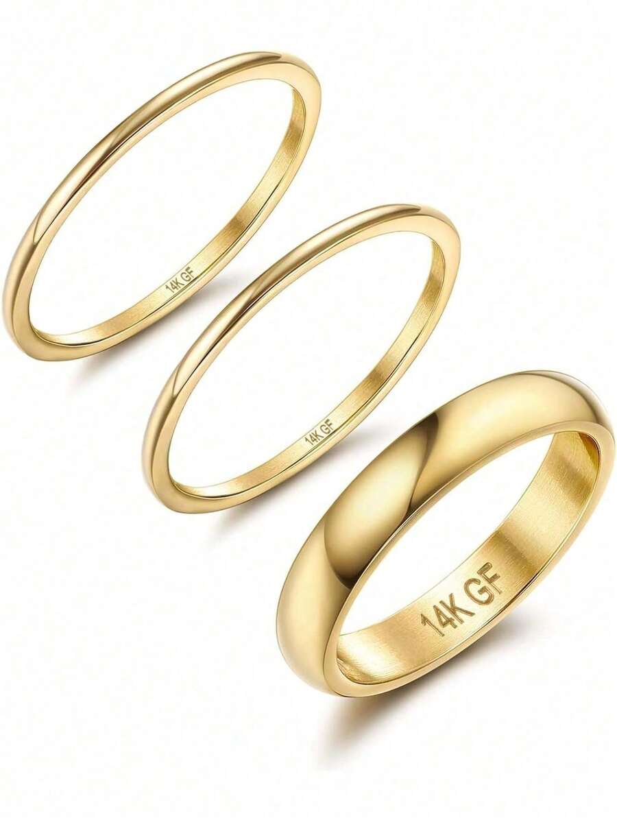 Milacolato Dainty 14K Gold Filled Stack Rings, Comfort Fit Non Tarnish Thin Bands 1mm&3mm - Multicolor - View 1