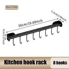 1PC Stainless Steel No-Drill Kitchen Rack, Spatula And Spoon Storage Holder, Retro Farmhouse Style DIY Wall-Mounted Pot Rack, Detachable Kitchen Utensil Hooks (Black). - Multicolor - View 14