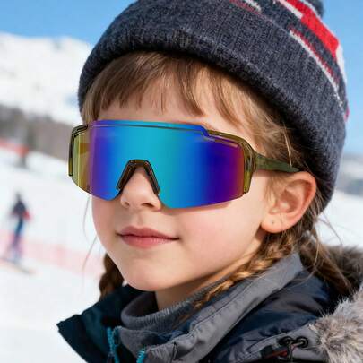 1PC Boys And Girls 6-12Y One-Piece Colorful Outdoor Sports Glasses, Suitable For Outdoor Cycling, Skiing, And As A Holiday Gift