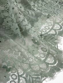 优雅蕾丝拼接无袖V领缎面修身连衣裙，精致时尚休闲蕾丝拼接连衣裙 - 淡綠 - 查看 6