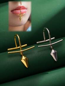 1 chiếc khuyên môi hình thoi 3D thời trang cao cấp, chất liệu thép không gỉ mạ 18K, không xỏ khuyên, phù hợp cho phụ nữ đeo hàng ngày và Halloween - Nhẫn môi kim cương hình 3D - Xem 6