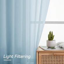OWENIE Sheer Curtains 96 Inches Long For Bedroom Living Room, Solid Light Filtering Fimly Sheer Curtains With Rod Pocket Top, Soft Sheer Long Curtains, Each 42Wx96L Inch, Sky Blue,42inchWx96inchL(Packof2),SkyBlue - 天藍 - 查看 4