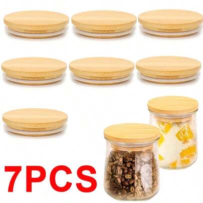 Set Of 7 Reusable Airtight Glass Storage Lids For 8cm Gu Pot Jars Bamboo Lids