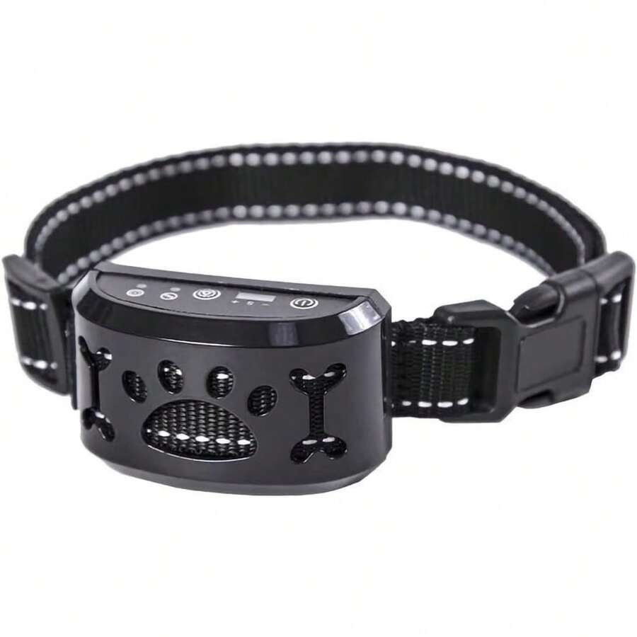 Collar de corteza de perro -Sensibilidad ajustable y niveles de intensidad-Dual Anti-Barking Modos recargables / a prueba de lluvia / reflectante - Sin control de ladridos Collar de choque de perro para perros pequeños medianos grandes (Negro) - 1 - Ver 1