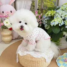 1 pieza Vestido de Body completo con estampado para mascota perro/gato con moño rosa, para Teddy, Poodle, Chihuahua, Vestimenta cómoda y transpirable para uso casual en interiores/exteriores para primavera/otoño
