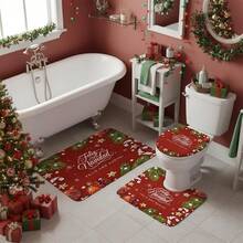 NIERBO Juego de 3 Fundas para Asiento de Inodoro y Alfombra de Navidad, Feliz Navidad, Feliz Ano Nuevo, Decoracion Navidena, Decoracion de, Decoracion del Hogar 50x80cm (Rojo-GK-12) - Rojo-TC-4 - Ver 8