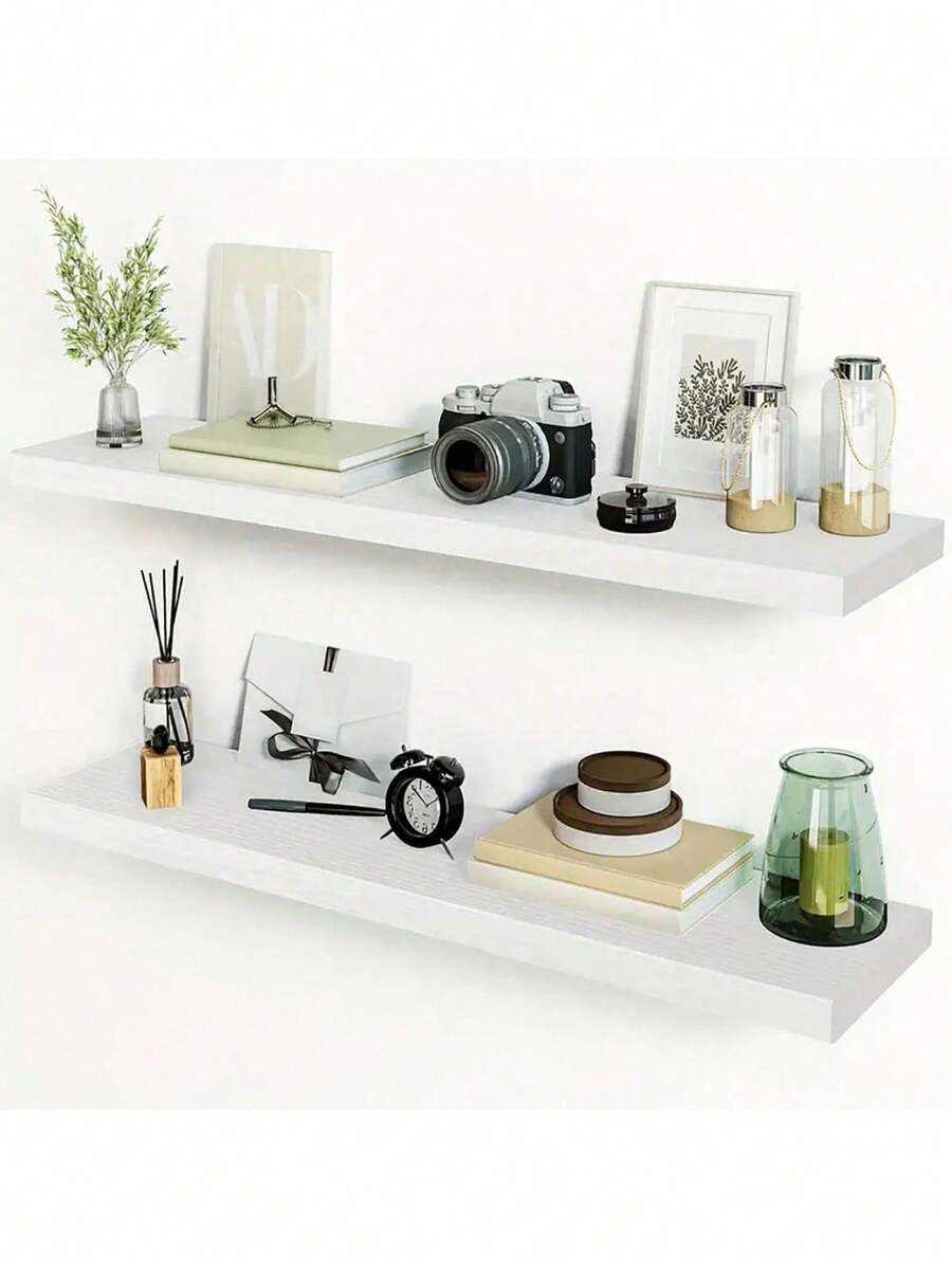 1 buah Rak Penyimpanan Gantung Dinding Satu Lapis (Termasuk Sekrup Pemasangan), Rak Dekorasi Dinding Kreatif, Cocok untuk Ruang Tamu, Kamar Tidur, Dekorasi Natal dan Tahun Baru, Rak Buku Kayu Gantung Dinding - Putih - View 1