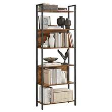 Bookcase, Kitchen Shelf, Standing Shelf With 6 Open Shelves, Hallway, Kitchen, Office, Sturdy Steel Frame, Industrial Design, 24 X 60 X 186 Cm, Vintage Brown/Ink Black