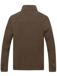 Autumn And Winter Men's Jacket Men's Denim Fleece Jacket Winter Casual Thickened Denim Jacket For Men - 咖啡棕 - 查看 2