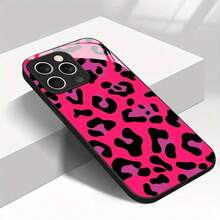 Nueva funda de teléfono de vidrio templado con estampado de leopardo rosa para iPhone 17 16 15 14 Pro Max 13 12 11 Pro 16E 17Air 7 8 Plus XR XS X - Negro - Ver 10