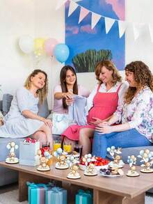 Bộ 8 món - Đồ trang trí bàn tiệc mừng em bé bằng gỗ, bảng tên hình gấu xanh có thể tháo rời, đồ trang trí bàn tiệc tiết lộ giới tính, đạo cụ chụp ảnh sinh nhật hình gấu, đồ dùng tiệc mừng em bé, bé trai (màu xanh) - Nhiều màu - Xem 3