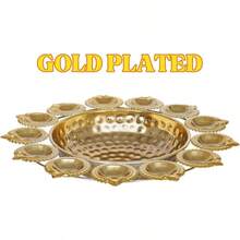 Diya Shape Flower Decorative Urli Bowl For Home Handcrafted Bowl For Floating Flowers And Tea Light Candles HomeOffice And Table Decor Diwali Decoration Items For Home 14 Inches (Design 3) - BrassPolish - View 5