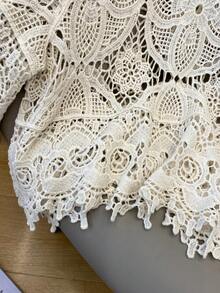 Women's Summer Lace Long Sleeve Blouse - Boho Chic Top With Intricate Cut-Out Details & Flared Hem, Casual Streetwear For City Walks/Weekend Outings/Dates | Lightweight & Breathable - Apricot - View 4