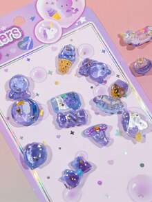 Pegatinas de corazón 3D brillantes con relieve de dibujos animados, pegatinas de aceite agitador para scrapbooking, pegatinas de recompensa para jardín de infantes, decoración de fundas de teléfono, pequeños regalos de cumpleaños, pegatinas de conejo de recompensa linda con relieve de cristal, pegatinas decorativas de espuma 3D para scrapbooking - Multicolor - Ver 8