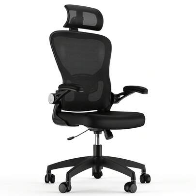 Ergonomic Office Chair With 360° Rotation, Adjustable Lumbar Support, Headrest And 90° Flip Up Armrest For Space Saving, Desk Chair Office Chair For Executive Work, Study, Home Office, 136KG Load Capacity