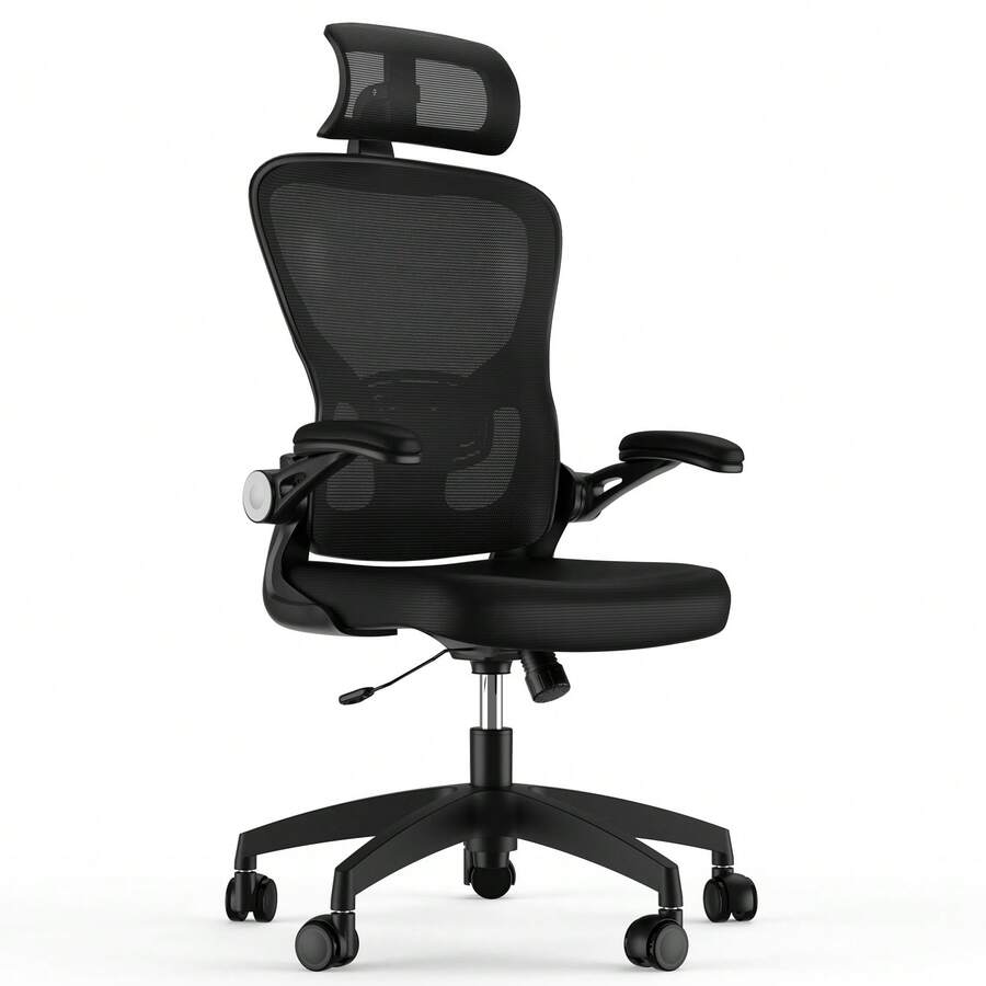 Ergonomic Office Chair With 360° Rotation, Adjustable Lumbar Support, Headrest And 90° Flip Up Armrest For Space Saving, Desk Chair Office Chair For Executive Work, Study, Home Office, 136KG Load Capacity