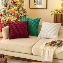 MIULEE Pack Of 2 Christmas Green Corduroy Decorative Euro Sham Pillow Covers 24x24 Inch Soft Boho Striped Throw Pillow Covers Modern Farmhouse Home Decor For Sofa Living Room Couch Bed,2224inchx24inchPackof2 - 2224英寸x24英寸,2個裝 - 查看 9