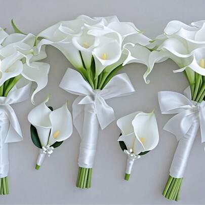 Wedding Bridal Wedding Rose Calla Lily Bouquet Party Decoration Artificial Flowers Bridal Bouquet , Wedding Floral Bouquet ,Wedding Holding Flowers,Bridal Shower Wedding Ceremony Anniversary Valentine's Day Accessories