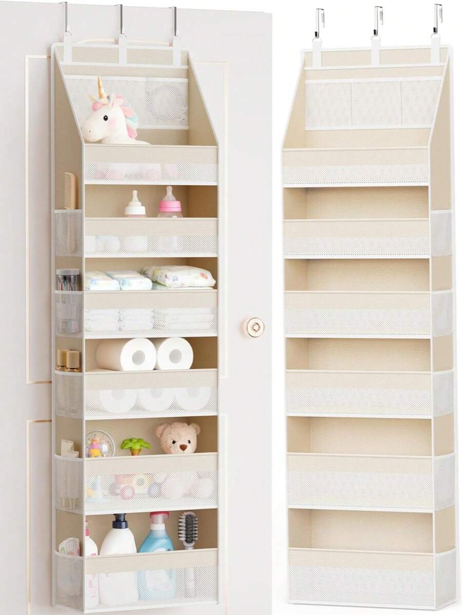 1pc Over The Door Storage Rack, Heavy Duty 6-Tier Hanging Organizer With 13 Mesh Pockets, 55lbs Capacity, Suitable For Nursery, Bathroom, Bedroom And Dorm - Màu be - Xem 1