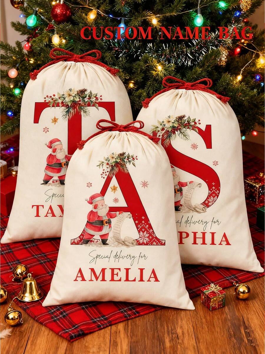 Individuelle Weihnachtsmann-Sack, Weihnachtsdekoration, personalisierter Weihnachtsgeschenk-Beutel, große Weihnachts-Geschenktasche aus Segeltuch mit Kordel, Weihnachts-Spielzeug-Tasche, Weihnachts-Geschenkbox, Sonderzustellung Weihnachts-Geschenktasche - Verschiedenfarbig - Übersicht 1