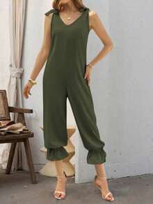 女士休闲纯色打结吊带背心哈伦裤，适合约会和度假