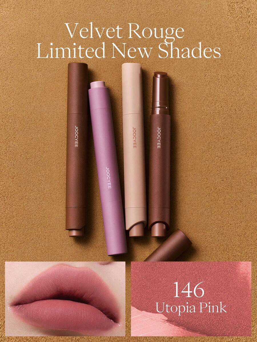 JOOCYEE Velvet Rouge Limited New Shades Lipstick Pencil, Matte Finish, Easy Application, Fashionable Autumn/Winter Brown Tones - 146 Utopia Pink - 查看 1