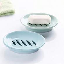 1pc Oval Shaped Soap Dish, Minimalist Bathroom Soap Holder With Drainage, Dual Compartment - Multicolor - View 3