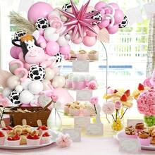 129 piezas Conjunto de arco y guirnalda de globos de granja, incluye globos de aluminio con diseños de vaca y estrella explosiva, así como globos de látex en rosa, blanco, blanco arena y patrones de vaca. Es perfecto para fiestas de cumpleaños, baby showers, fiestas de primer cumpleaños, fiestas al aire suministros para fiestas con temática de granja de dibujos animados. - Multicolor - Ver 4