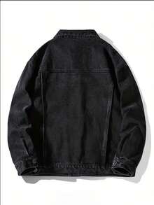 225 Minimalist Fashion Plus Size Men's Denim Jacket Sculpted Fit With Structured Tailoring, Versatile For Business Or Casual Wear Effortlessly Pairing With Any Outfit In Minimalist Style Notched Collar Design With Front Button Closure Classic Four-Pocket Style Machine-Washable Non-Stretch Fabric Fashionable Casual Plus Size Men's Denim Jacket - 黑色 - 查看 2