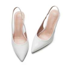 Womens Slingback Pointed Toe Stiletto Pumps Closed Toe Kitten Heels Slip On Elastic Strap Heel Sandals - Milky White - View 4