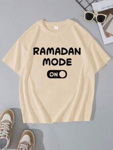 1pc Teen Girl Short-Sleeve T-Shirt For Girls, Minimalist Printed Top, Essential For Daily Wear - Apricot - View 2