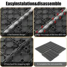 Plastic Interlocking Deck Tiles,44 Pack Patio Deck Tiles,12"X12" Square Waterproof Outdoor All Weather Use, Patio Decking Tiles For Poolside Balcony Backyard,DARK Gray - 深灰色 - 查看 5