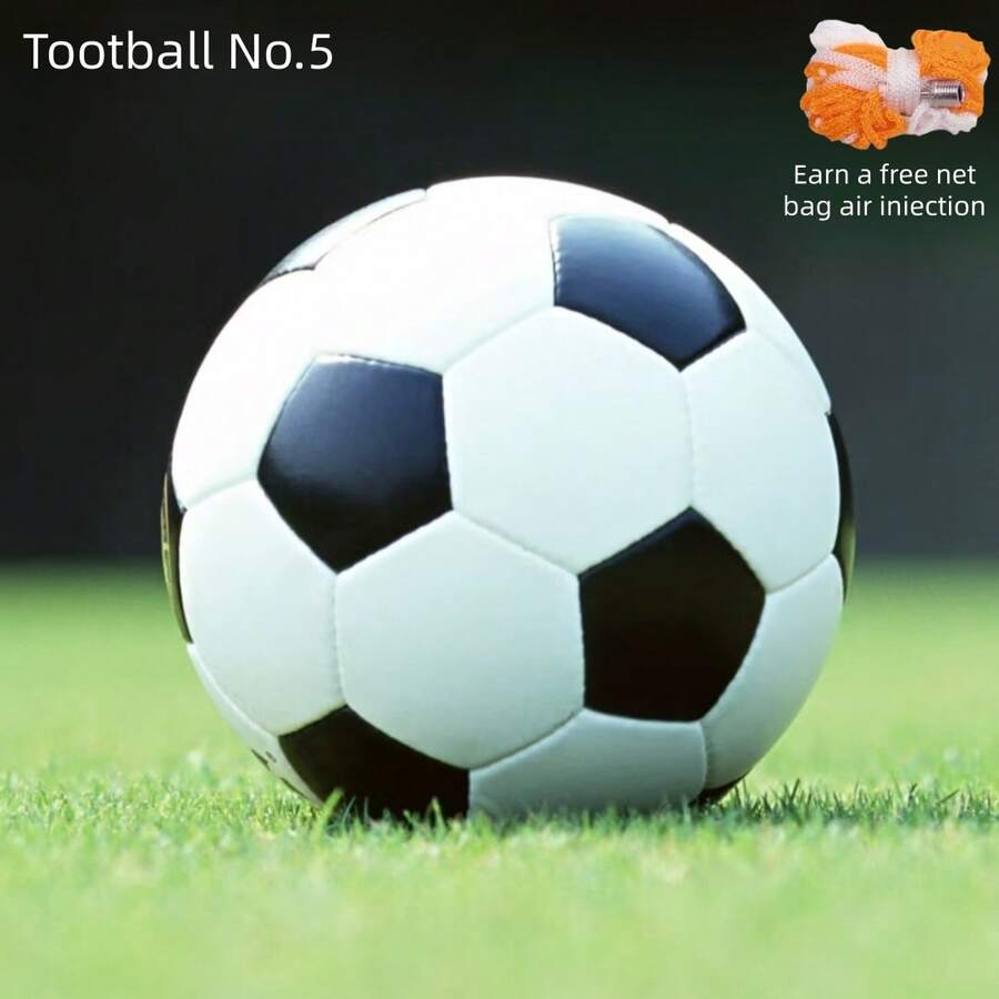 Size 5 Classic Black & White Checkered PVC Football, Suitable For Outdoor Sports - Black and White - View 1