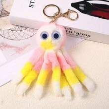 Llavero con pompón de pulpo, adorno de bolso de parche de peluche artificial de pulpo, regalo elegante y exquisito, adecuado para regalo, elegante colgante decorativo de bolso - Multicolor - Ver 11