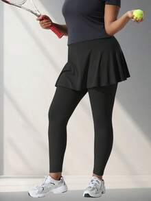 Plus Size Women Black Skirt Pants, Leggings And Skinny Pants, Suitable For Casual Outdoor Wear - Black - View 2