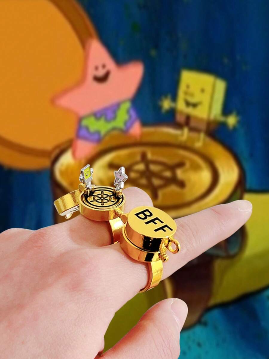 SpongeBob SquarePants 1枚海绵宝宝主题卡通BFF戒指。高品质镀金卡通戒指，饰有海绵宝宝的好朋友派大星，象征着永恒的友谊。适合约会、派对、日常佩戴，是完美的生日和节日礼物，也是圣诞节倒计时日历的理想填充物。