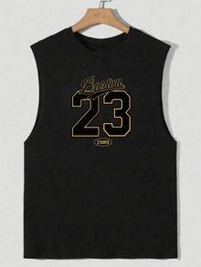 Men's Boston 23 Printed Crew Neck Sleeveless Activewear Top, Printed Sleeveless Sports Shirt, Men's Activewear Top, Sportswear, Fitness Apparel - Black - View 3