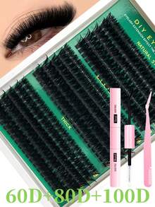 全新平台热销：单簇假睫毛，每包270/290/300片，浓密型混搭，30D+40D+50D/40D+60D+80D/60D+80D+100D，D型卷翘，长度10-16毫米，DIY睫毛簇，打造自然妆效，浓密纤长，超柔软轻盈，可重复使用，单根假睫毛，睫毛嫁接套装 - 綠色 - 查看 14