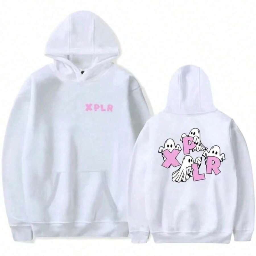 - Sudaderas con capucha de manga larga para hombres y mujeres, estilo unisex streetwear hip-hop con estampado de fantasma, mercancía de Sam y Colby - Blanco - Ver 1