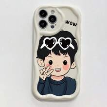 Dark Blue Sweater Heart-Shaped Sunglasses Print And WOW Text Pattern Phone Case, Non-Slip Surface, Exquisitely Designed, Suitable For IPhone 11 Pro Max, 12 Pro, 13 Pro Max, 14 Plus, 15 Plus, 16 Plus, 16 Pro Max, 16e, 17 Pro Max, 17 Pro Max, And Apple Air. - Black - View 8