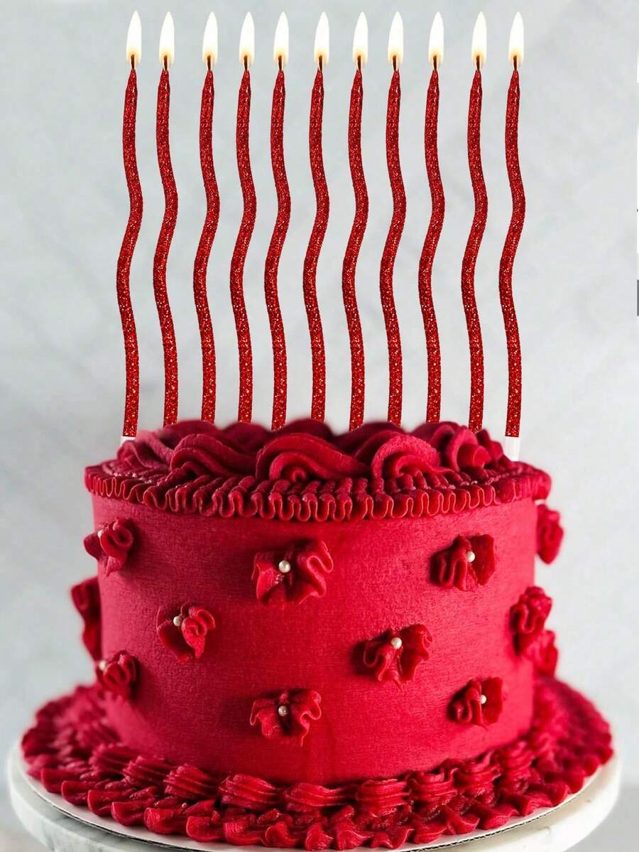 6-36pcs Red Glossy Birthday Cake Candles, Suitable For Party Decoration, Valentine's Day Red Curved Candles - Multicolor - View 1