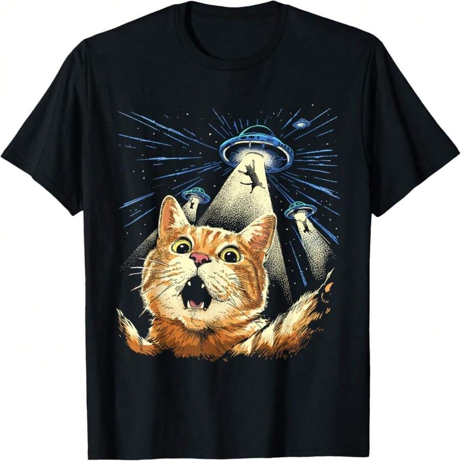 Alien Cat Shirt Funny Invasion Cat Sie T-Shirt - 黑3 - 查看 1