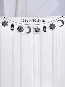 1件黑色星月灯笼花环，波西米亚风格墙饰，家居装饰，适用于客厅、卧室、办公室，现代简约设计，适合节日、家庭聚会和特殊场合。 - 彩色 - 查看 5