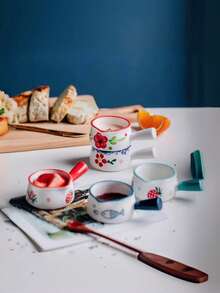 1PC Cute Long Handle Hand-Painted Ceramic Milk Pot Milk Pot Mini Small Milk Cup Coffee Accessories Milk Cup With Handle Western Food Juice Bucket Suitable For Restaurant Kitchen Seasoning,School Supplies