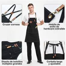 1 pieza delantal de cocina ajustable multiusos para chef - Azul - Ver 7